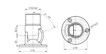 Flexibler Wandanschluss 0 + 90° für Rohr Ø 42,4 x 2,0 mm Edelstahl V2A geschliffen